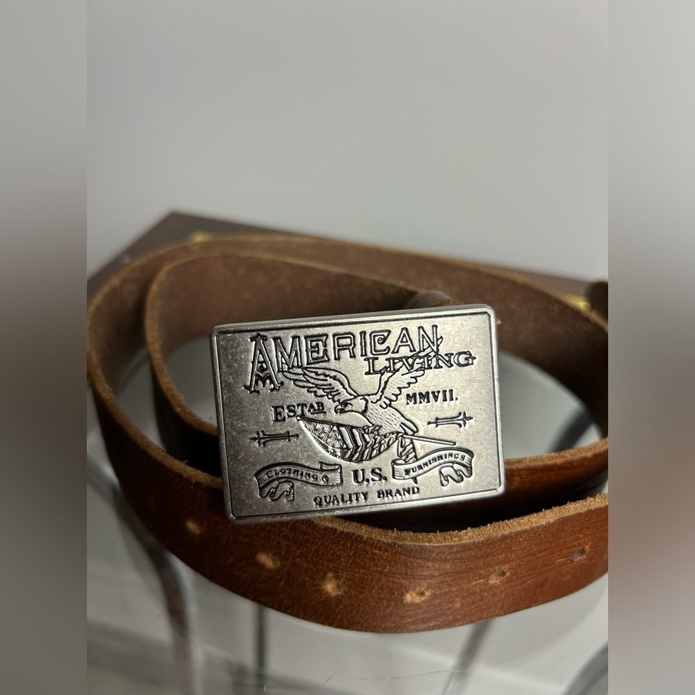 American Living Genuine Brown leather Buckle Belt Size‎ L WOMENS unisex - Picture 2 of 12
